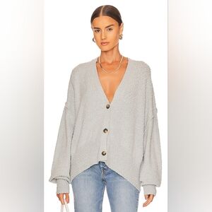Free People Found My Friend Boucle Cardigan Slouchy Gray Sz L Poet Scholar Boho